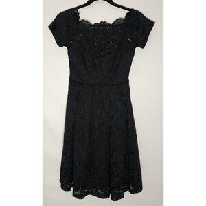 MissMny Dress Womens XS  Black Floral Lace Eyelash Trim Lined Pullover EUC